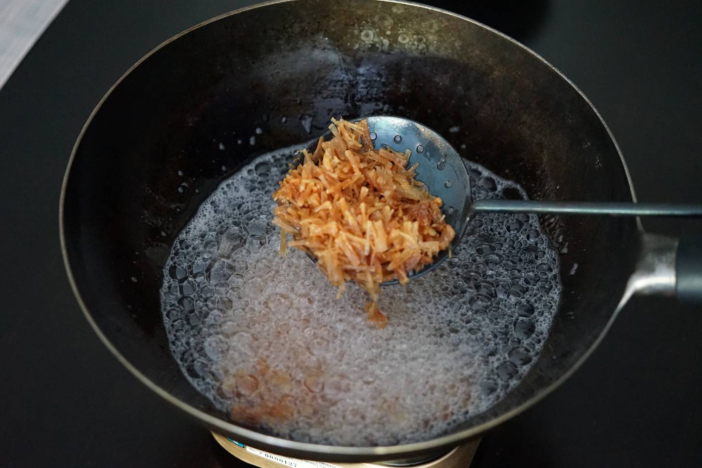 Frying shredded Scallops